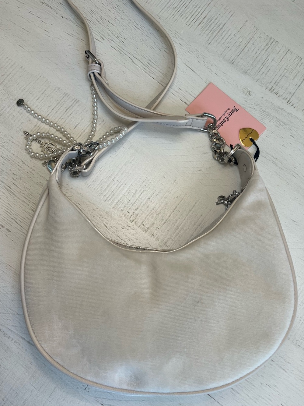 Juicy Couture Cream Pearl-Embellished Shoulder Bag - Picture 6 of 8
